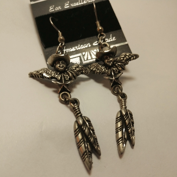 🆕 Earrings American Made Pewter Cowboy Angel Tribal Feathers French Wires NWT - Picture 5 of 7